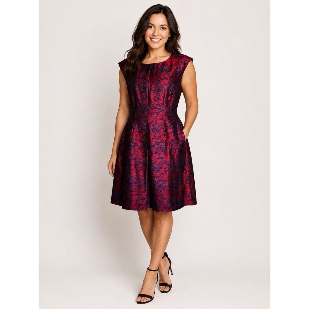 Anne Klein PHOENIX-TITIAN RED Fit & Flare Jacquard Dress Sz: 10 NWOT Career Wear